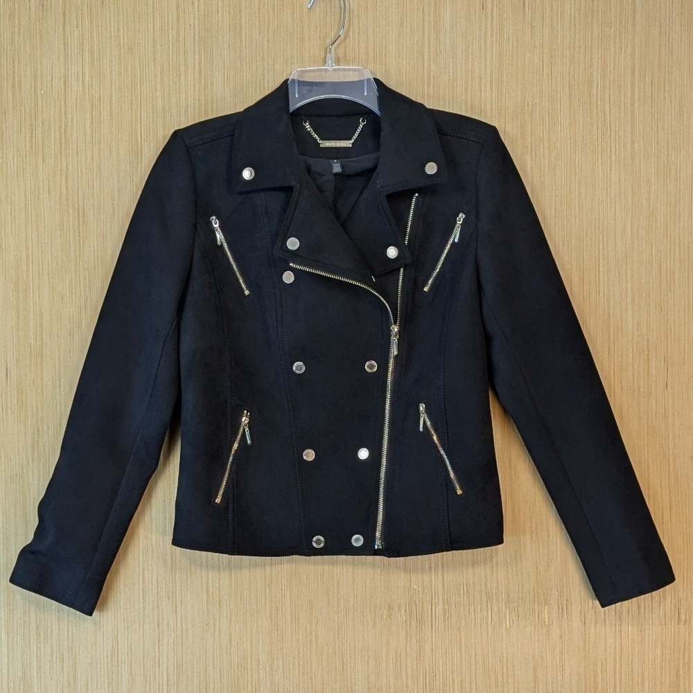 White House Black Market‎ Black Faux Suede Moto Biker Jacket 6 Minimalist Chic